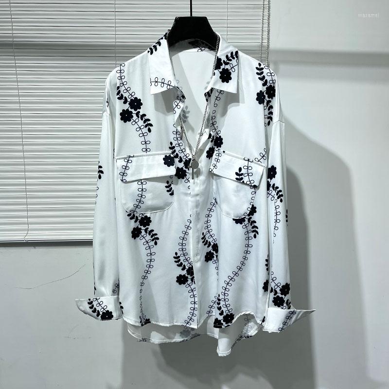 

Men's Casual Shirts Spring And Summer Original Fashion Printed Loose Satin Non-ironing Draping Shirt Men's Simple Thin Tide, White