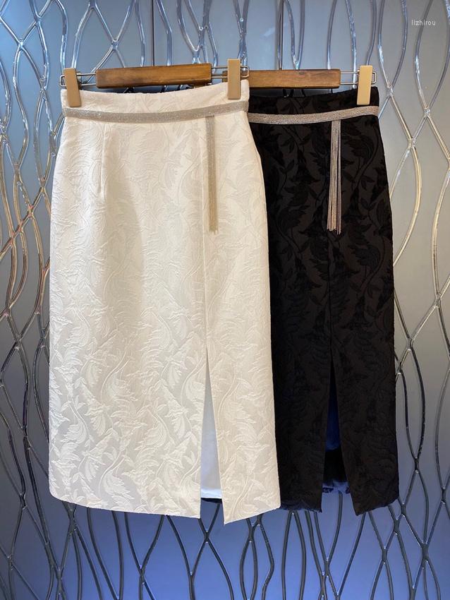 

Skirts 2023 Women Fashion Sexy Casual Trimmed Jacquard Dark Pattern Split High Waist Slim Dress Skirt 0325