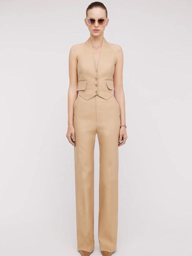 

Women's Two Piece Pants Back Cutout Set Woman Pieces Casual Elegant Women's Sets Camisole V-neck Suits Blazer Clothing Pant, White