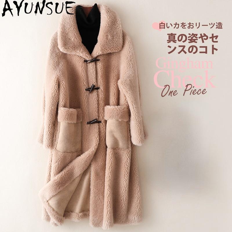 

Fur AYUNSUE Winter Fur Coat Female 2021 Long Sheep Shearling Jackets Women Wool Casual Coats Korean Style Jaqueta Feminina Gxy177, Rose red
