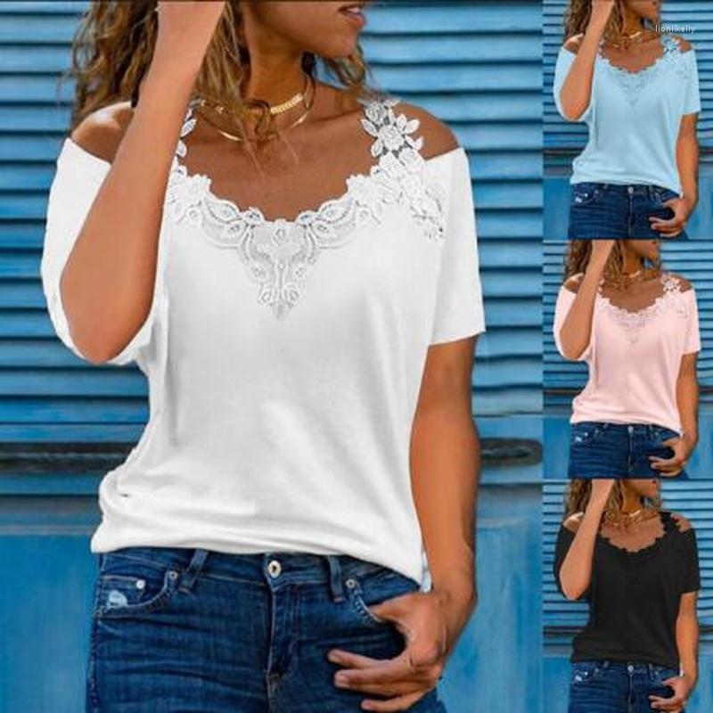 

Women's T Shirts Loose T-shirts Women Jumpers Short Sleeve V-neck Tops Woman Pullovers Female Oversize Sexy Lace Solid Cloth Undershit, Pink