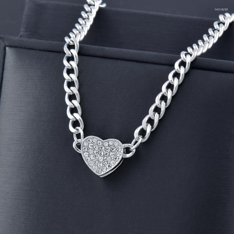 

Choker SINLEERY Punk Silver Color Heart Attracts Necklace For Women Pearl Clavicle Chain Gift Girlfriend Jewelry SSB