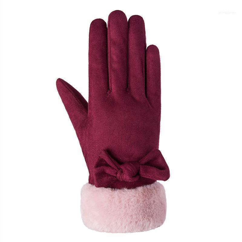 

Five Fingers Gloves Winter Women's Thick Plush Artificial Suede Lovely Warm Riding Student Touch Screen Gloves1