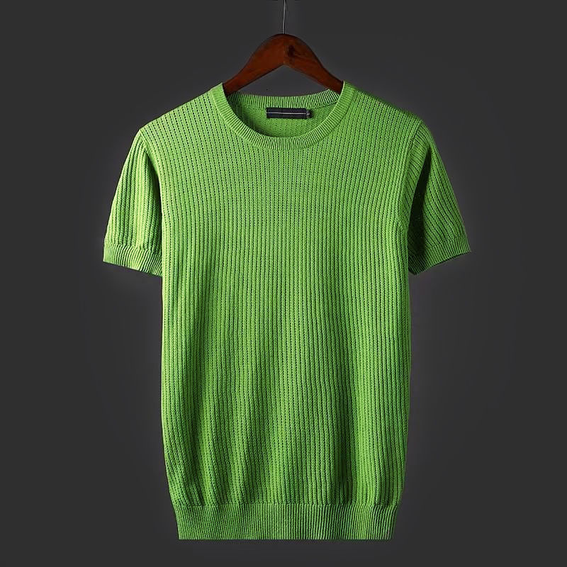 

Men's T-Shirts Summer New Men's Fashion O-neck Casual Knitted T-shirt Hollow Out Ice Silk Short-sleeved Tops Slim Fit Men Tee Shirts 230420, Black