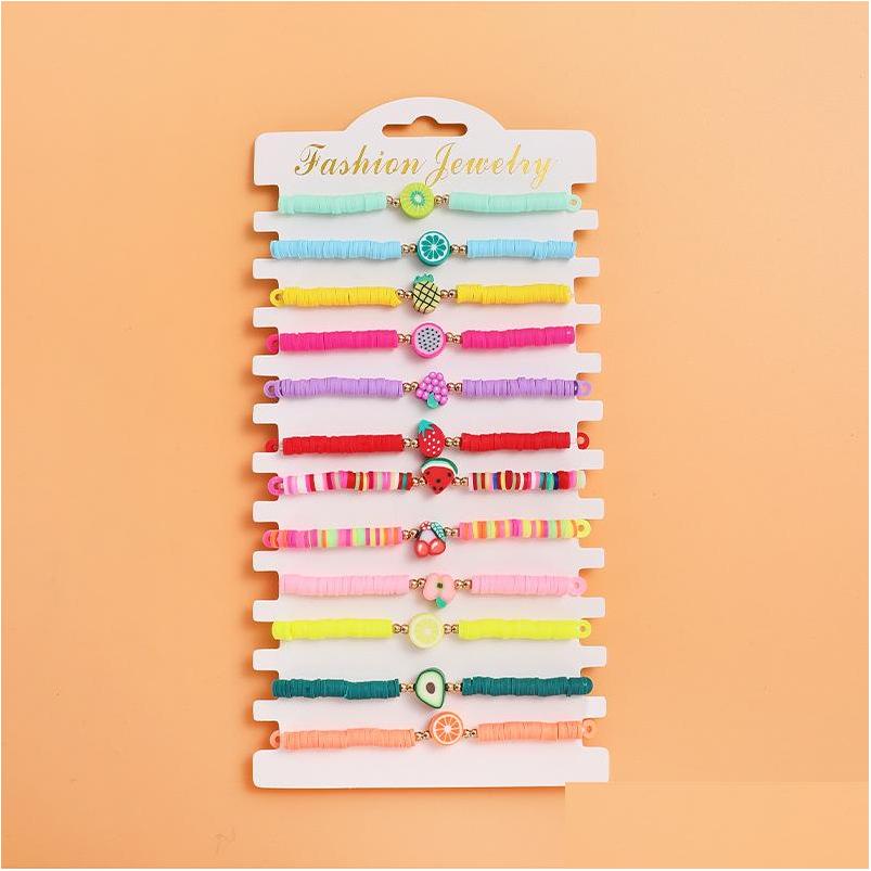 

Charm Bracelets Kinds Friut Charms Bracelet Set Summer Beach Jewelry Soft Polymer Clay Disc Elastic For Women Drop Delivery Dhsmc