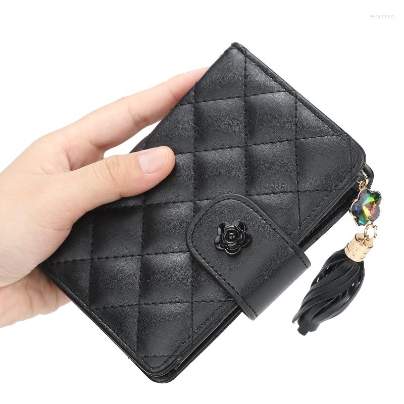 

Wallets 2023 Women Short PU Leather Female Plaid Purses Nubuck Card Holder Wallet Fashion Woman Small Zipper With Coin, Black