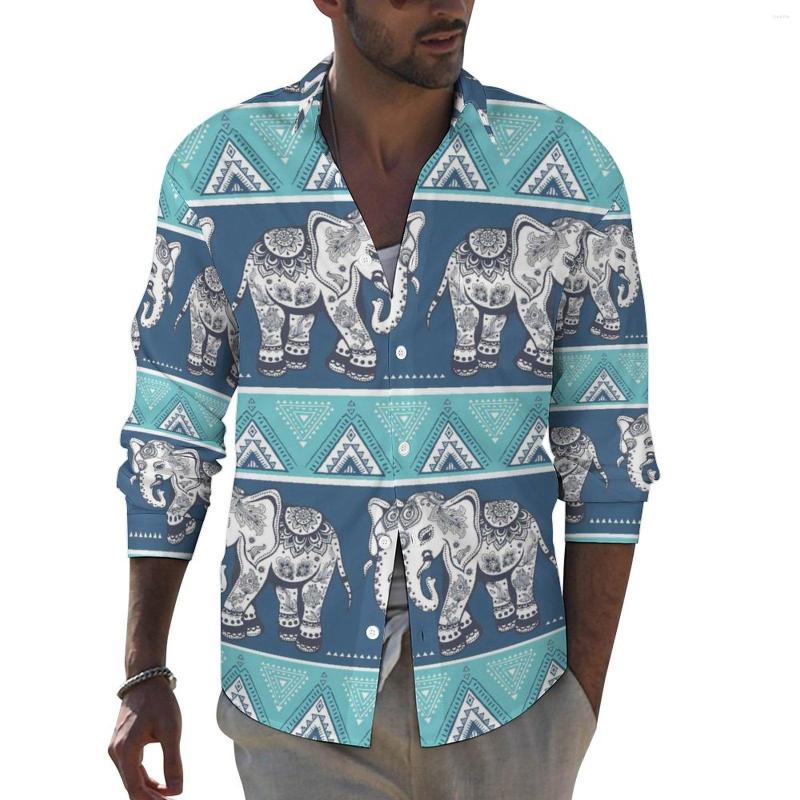 

Men' Casual Shirts Vintage Elephant Shirt White Floral Print Long Sleeve Printed Harajuku Blouses Autumn Loose Oversized Clothing, Style-12