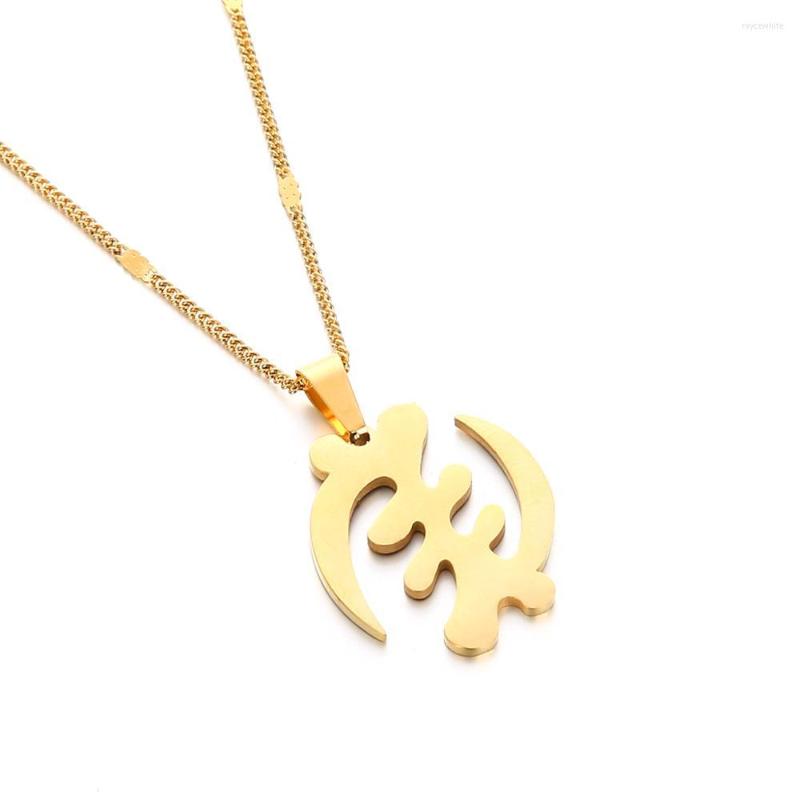 

Pendant Necklaces Stainless Steel Gold Color Symbol Adinkra Gye Nyame Ethnic Charm Jewelry