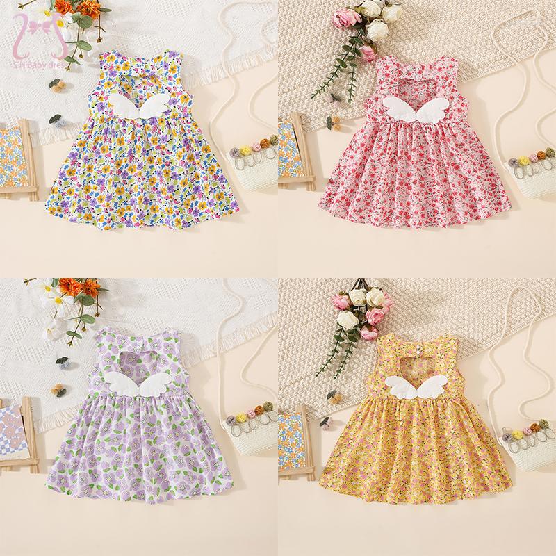 

Girl Dresses Cool Breathable Baby Backless Dress Sleeveless Wings Floral Children Clothes Summer Sweet Toddler Costume 0 To 3 Years Old
