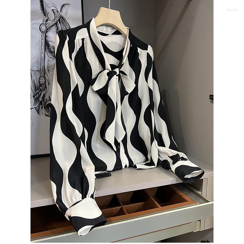 

Women' Blouses 2023 Spring Summer Wave Stripe Collar Chiffion Long Sleeve Shirt 2Xl Top Women Casual Loose Vintage, Beige