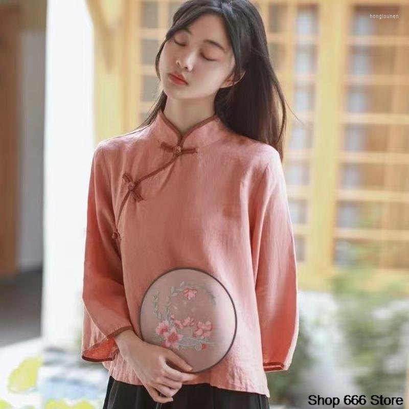 

Ethnic Clothing Spring CheongsamTraditional Chinese For Women Tang China Style Shirt Female Summer Solid Color Oriental T-shirt