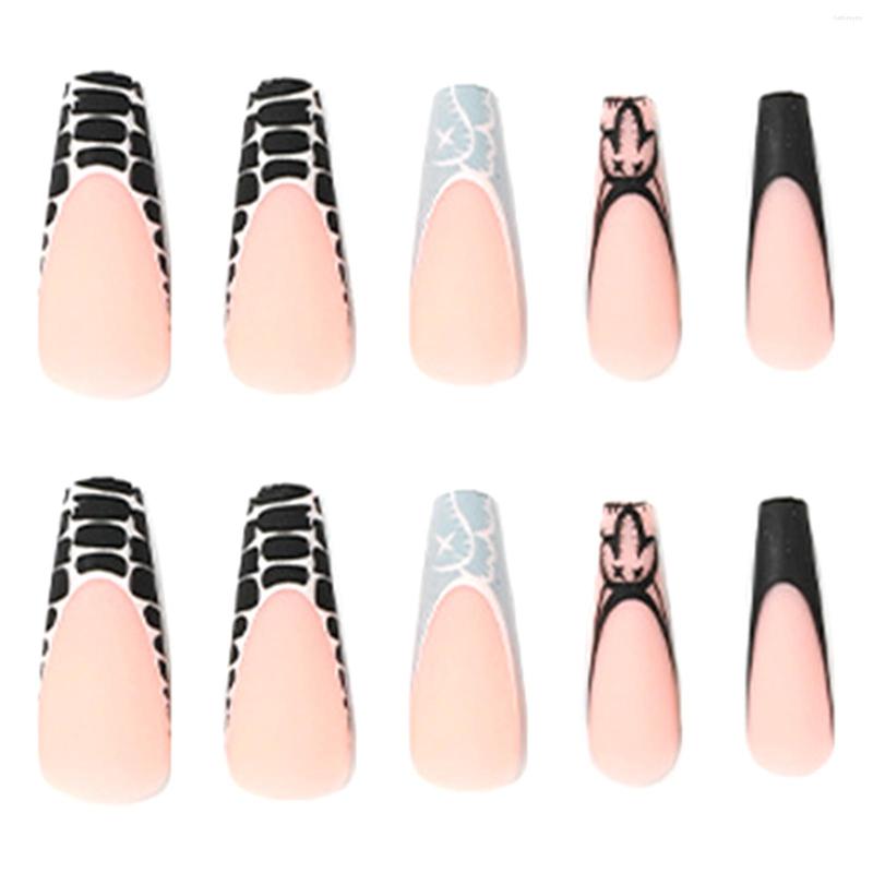 

False Nails Nude Frosted Crocodile Pattern Long Fake Chip-Proof Smudge-Proof For Fingernail DIY Decoration, Rosy brown