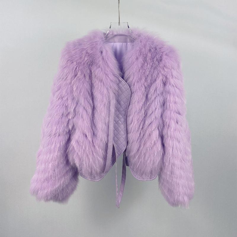 

Fur Woman Real Fox Fur Short Coat V Neck Winter Warm Natural Fur Jacket Lady Fashion Luxury Fur Casaco New Arrival, Dark brown