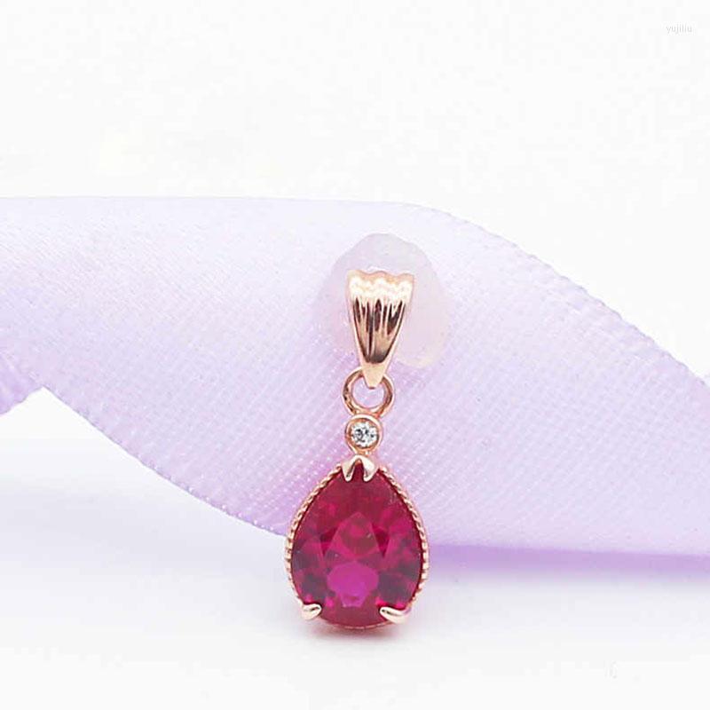 

Chains 585 Purple Gold Plated 14K Rose Inlaid Water Drop Ruby Pendant Fashion Simple Classic Necklace Luxury Jewelry For Women