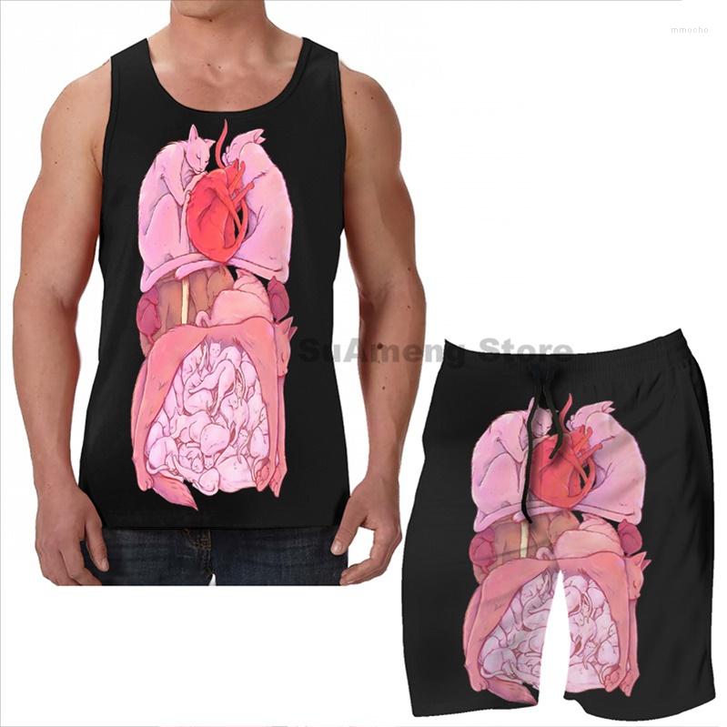 

Men's Tracksuits Summer Funny Print Men Tank Tops Women Sleeping Entrails Beach Shorts Sets Fitness Vest, Women tank tops