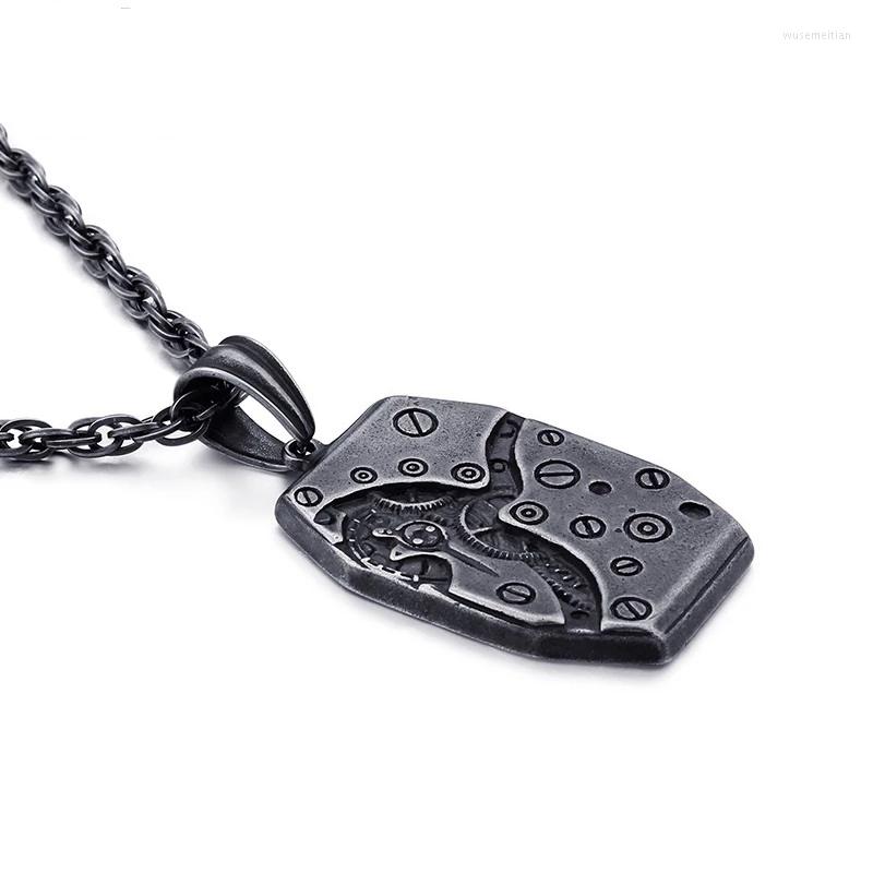 

Pendant Necklaces European And American Stainless Steel Men's Mechanical Gear Titanium Retro Punk Jewelry