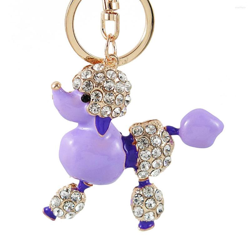 

Keychains Lovely Fashion Rhinestone Pet Dog Keychain 2023 Poodle Key Chain Car Ring Sliver Plated Ornaments Pendant Woman Handbag