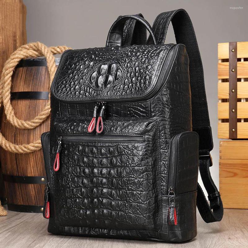 

Backpack Fashion Alligator Pattern Genuine Leather For Men Business Laptop Rucksack School Bag Computer 14", Black3