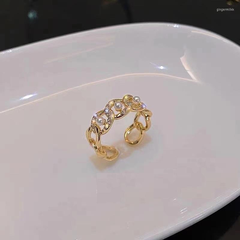 

Cluster Rings French Fine Premium Pearl Rhinestone Cuban Chain Ring Women Adjustable Mariage Vintage Jujutsu R2D2 Accessories Jewelry Gift