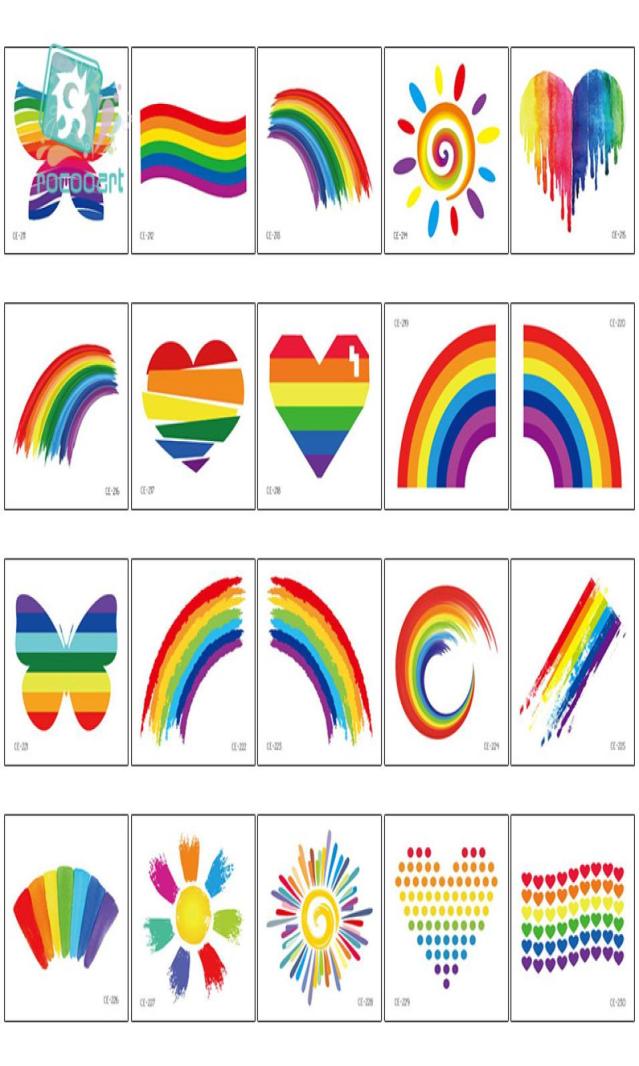 

Waterproof Rainbow Tattoo Sticker Rainbow Face Sticker Sports Club Camouflage Stripe Love Sticker tattoo party decoration1482676