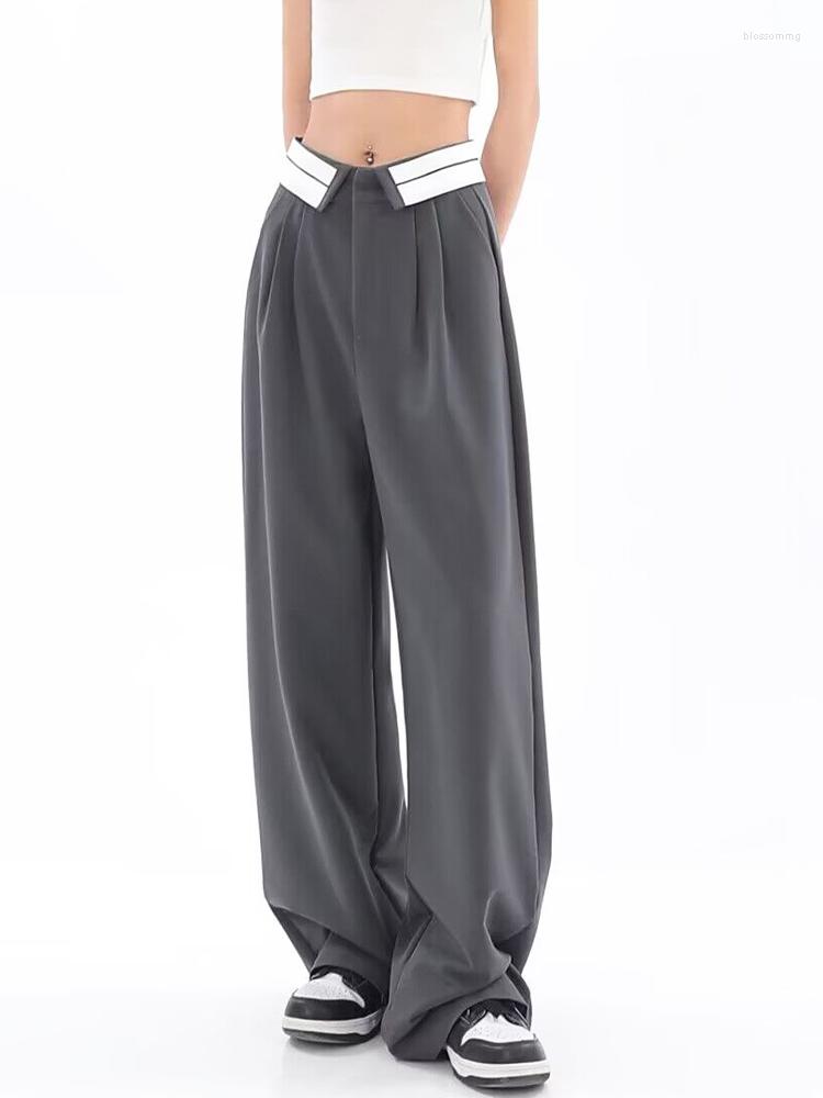 

Women' Pants Black Baggy Women Summer High Waist Straight Wide Leg Y2k Fashion Casual Korean Oversized Trousers Street Clothes, Dark grey