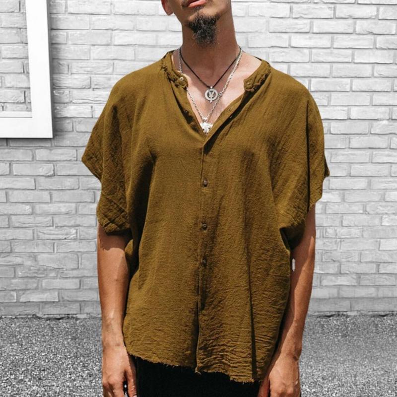 

Men's Casual Shirts Trendy Summer Shirt Loose Leisure Men Solid T-Shirt Skin-touch Clothes, Beige
