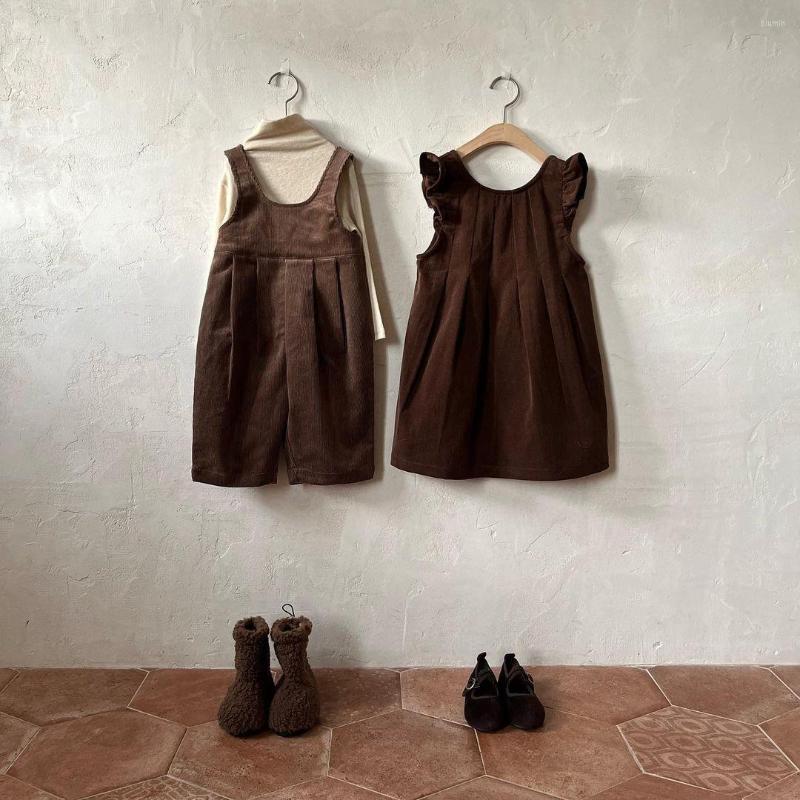 

Girl Dresses Winter Autumn Brown Corduroy Baby Vest Dress Toddler Ruffle Long For Born Christmas Clothes, Romper
