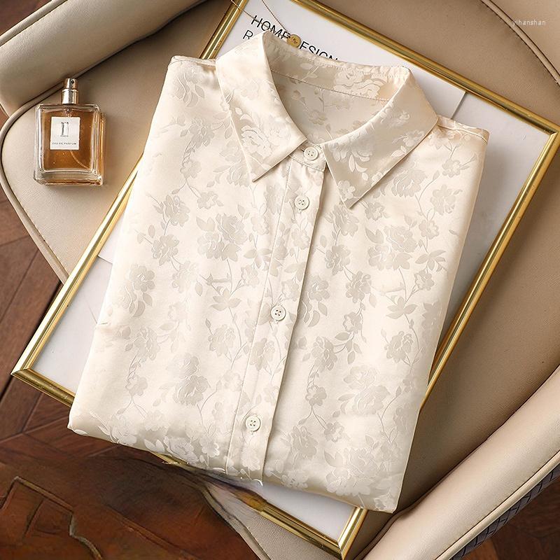 

Women' Blouses Silk Chiffon Beige Women Shirts Summer Design 2023 Elegant Slim Long-Sleeved Office Lady Outwear Tops