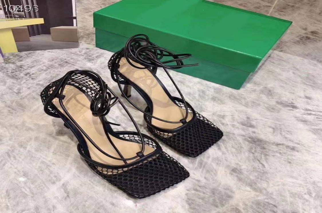 

spring summer of 2021 women039s fashionable gauze sandals are made cow leather with rich colors a heel height 95cm5710683, Green