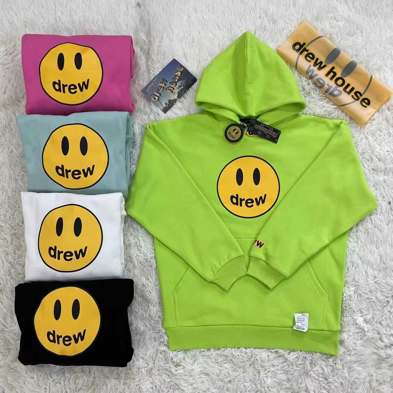 

Sweater Drew Mens Hoodie Justin Biebers Same Smiley Face Plush and Womens Loose Streets Long Sleeve Hooded Coat Fashion, Rose red