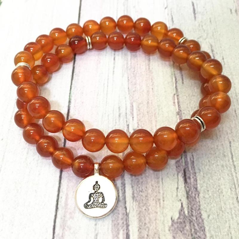 

Strand MG0581 Design 8 Mm Carnelian 54 Mala Bracelet Buddha Charm 2 Wrap High Quality Spiritual Balance