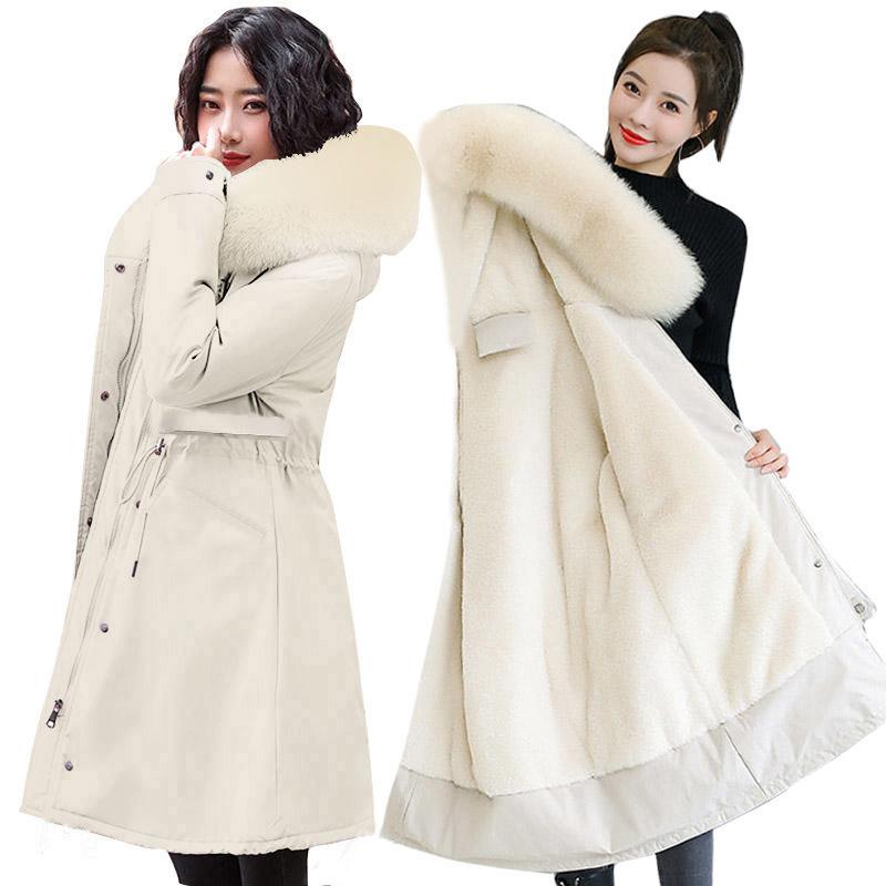 

Leather Fashion Winter Jacket Women Warm Coat Long Female Jacket Plus size  Ladies Parka Winter Coat Women Fur collar Hooded Outwear, Green 2