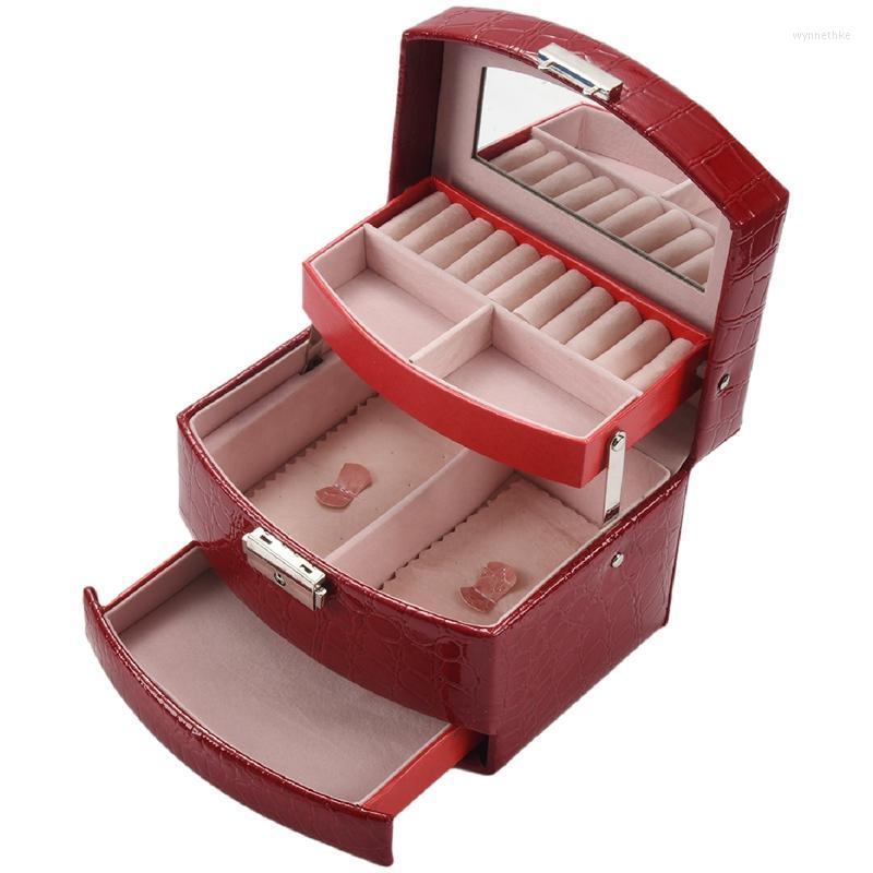 

Jewelry Pouches Bags Automatic PU Box Three-Layer Storage For Women Earring Ring Cosmetic Organizer Casket Decorations Wynn22