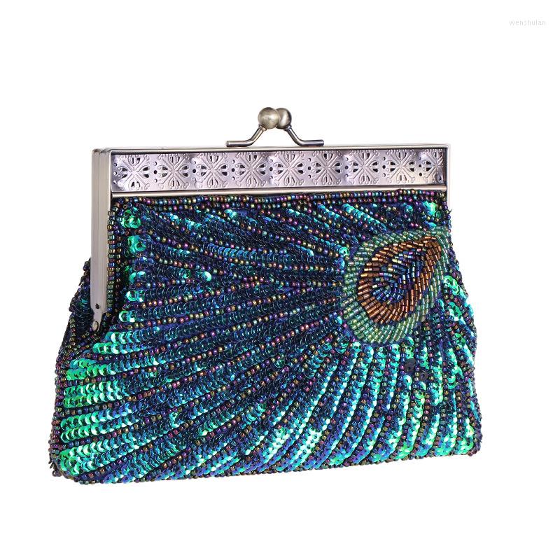

Evening Bags Luxury Sequin Design Women Bag 2023 Retro Beaded Crossbody Party Fashion Small Clutch, Blue