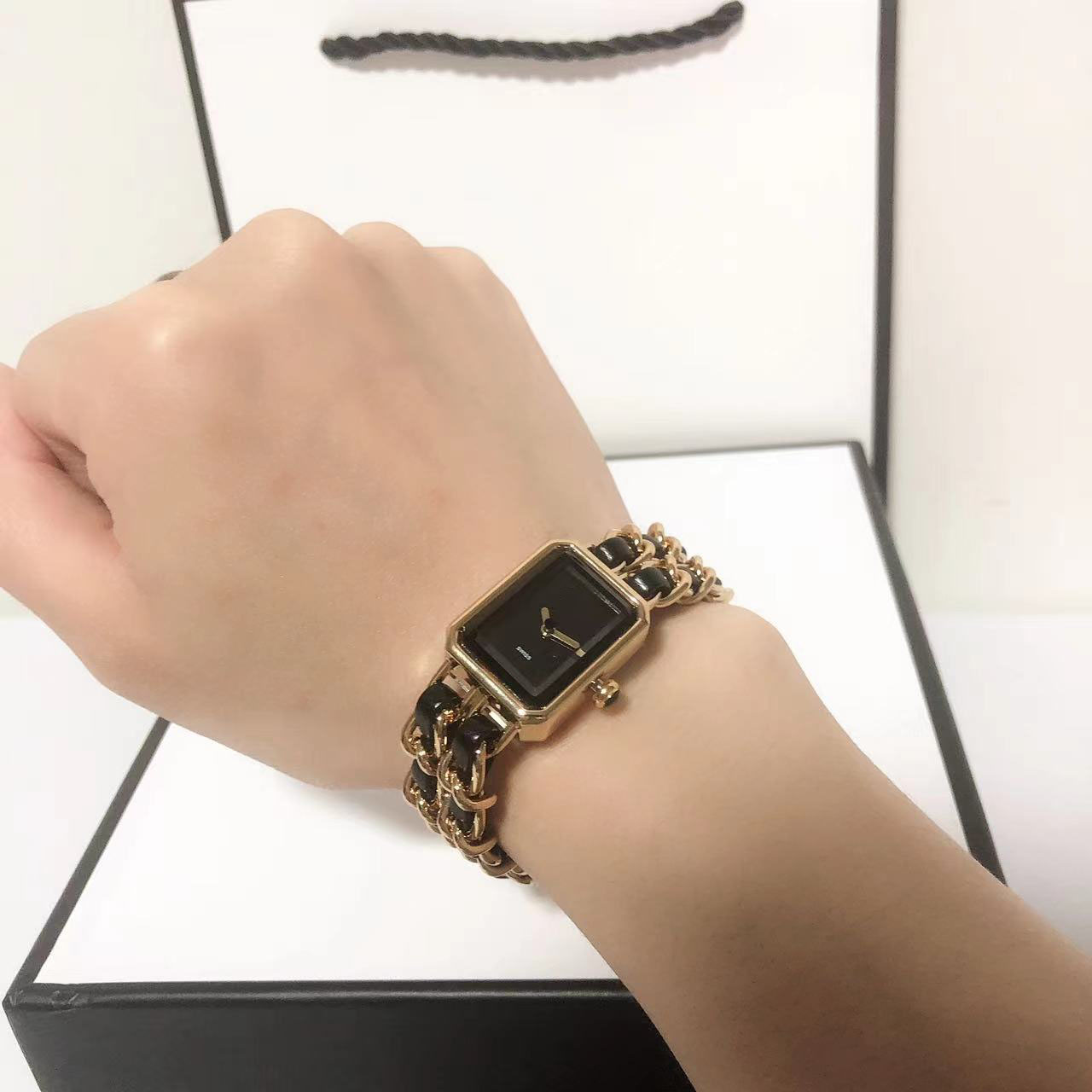 

classic elegant designer watch womens Automatic fashion simple Watches 30mm square Full Stainless steels Women gold silver color cute Wristwatches C778, Ch---gold/white