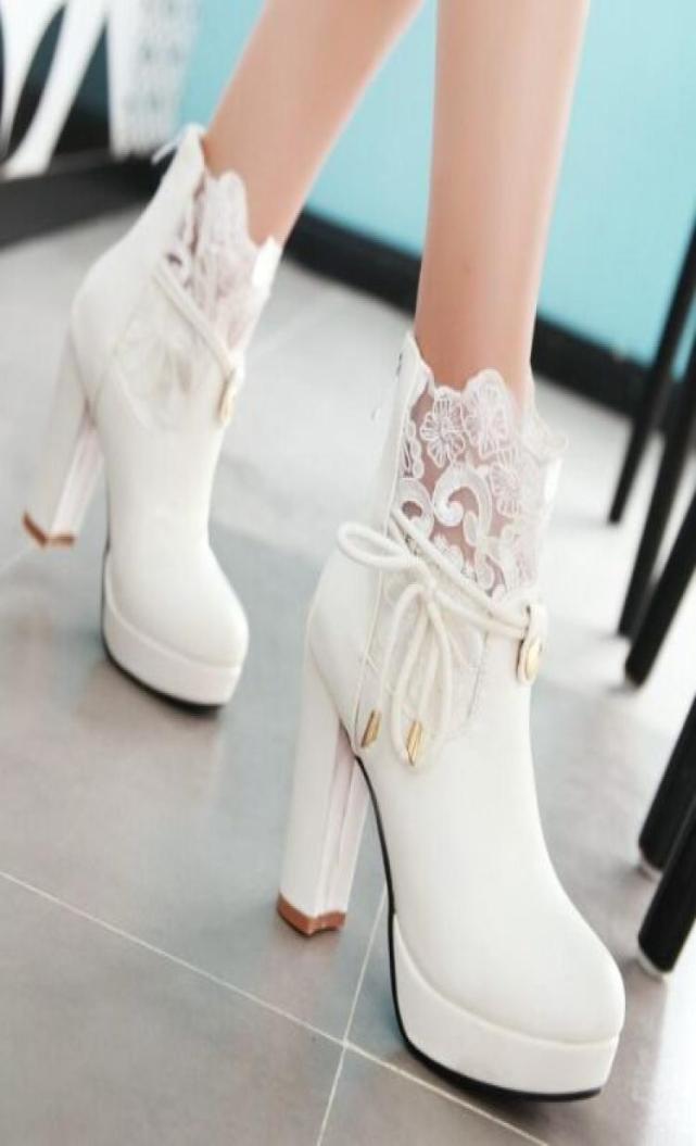 

New Arrival Specials Super Fashion Influx Cotton Female Sweet Princess Lace Flowers Knight Martin Platform Ankle Boots EU5055526, Black