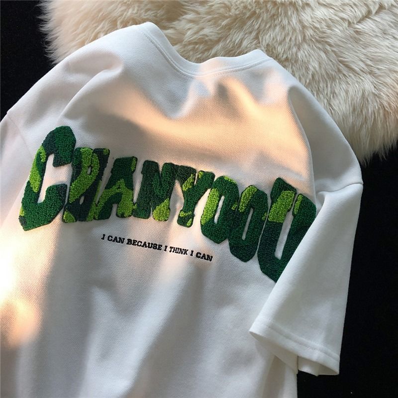 

Men' T-Shirts American retro letter printing short-sleeved t-shirt male students loose wild ins trendy half sleeved couple t shirt tops y2k 230420, Black