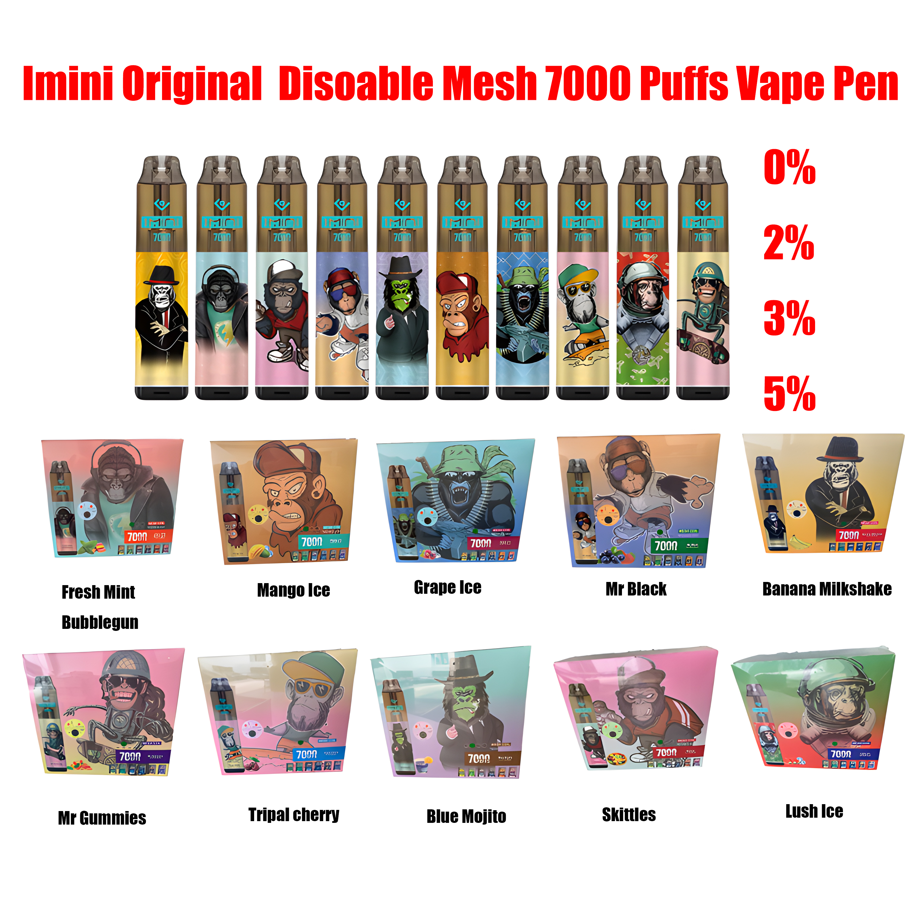 

Authentic Imini 7000 Puffs Disposable E cigarettes Powerful Battery 14ml Prefilled Cartridge Mesh Coil RGB light Pen