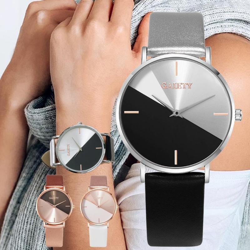 

Wristwatches Creative Color Block Women Watch Simple Round Dial Ladies Quartz Wrist Fashion Eleghant Rose Gold Female Clock, Brown