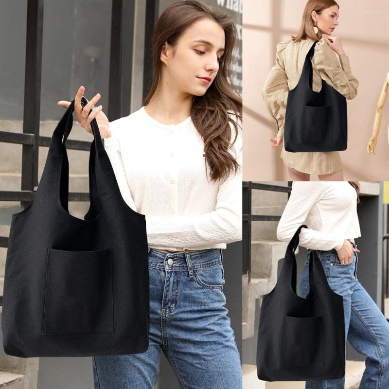

Shopping Bags 2023 Women Canvas Vest Shopper Shoulder Bag Eco Handbags Foldable Reusable Book Phone Pouch Harajuku Travel Tote, Black