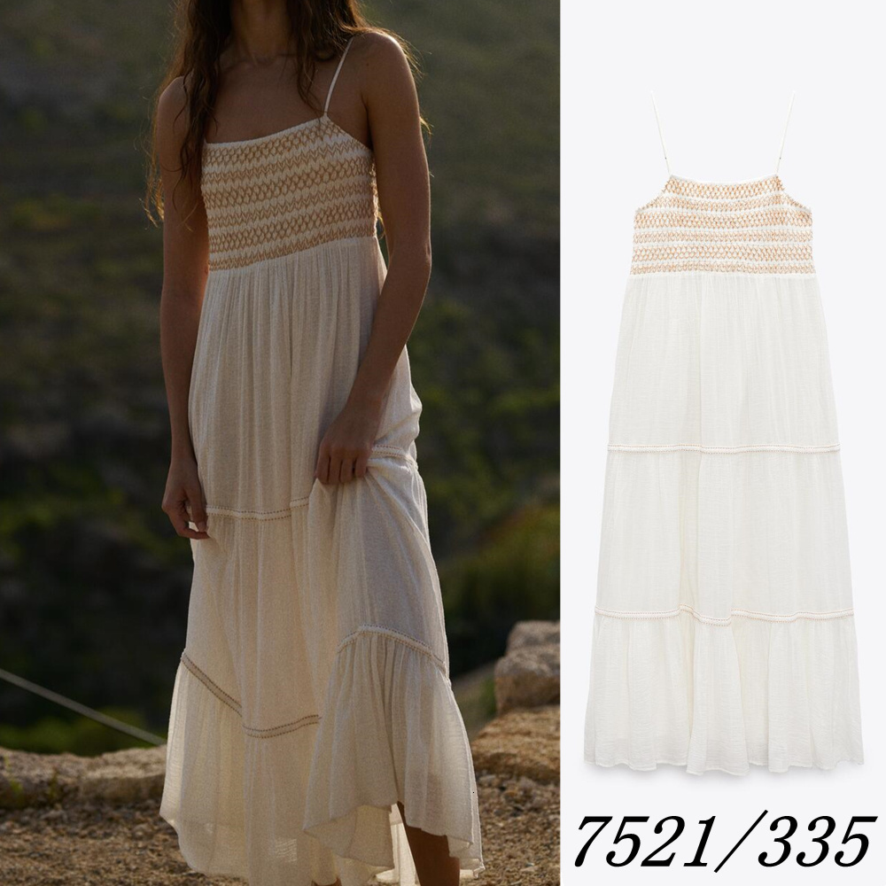 

Casual Dresses Spring Dress UNIZERA Womens Casual Retro Chic Square Collar Layered Stitching Midi Sling Dress Women 7521335 230420, Beige