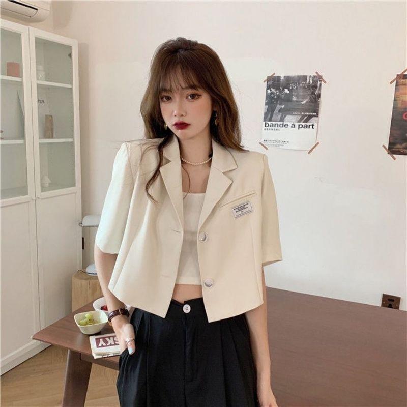 

Pants Short Sleeve Suit Women's Thin 2022 New Style Summer New Style Western Style Slimming Blazer Koreanstyle Elegant Small Coat, Black