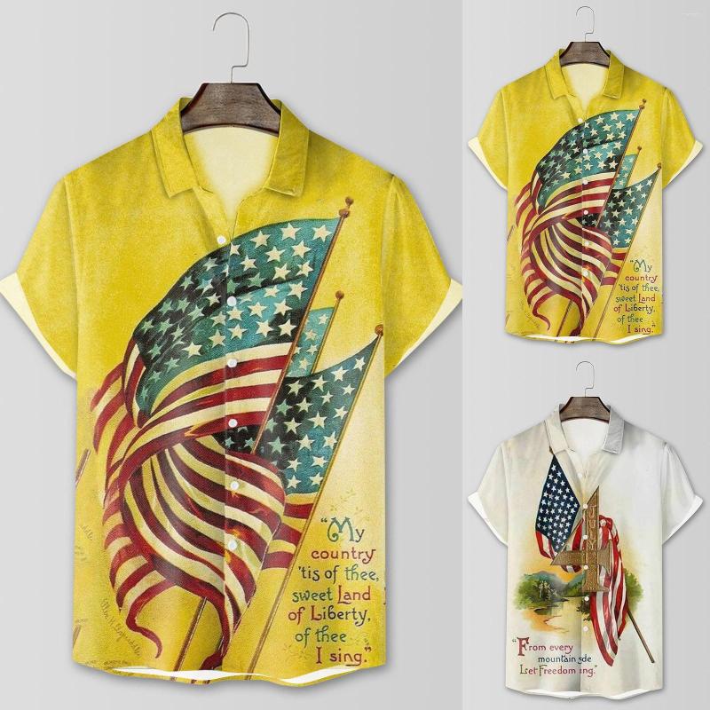 

Men's T Shirts Mens Button Leotard Printed Blouse Fashion Leisure Flag 3D Digital Printing Lapel Short Sleeve Shirt, Yellow