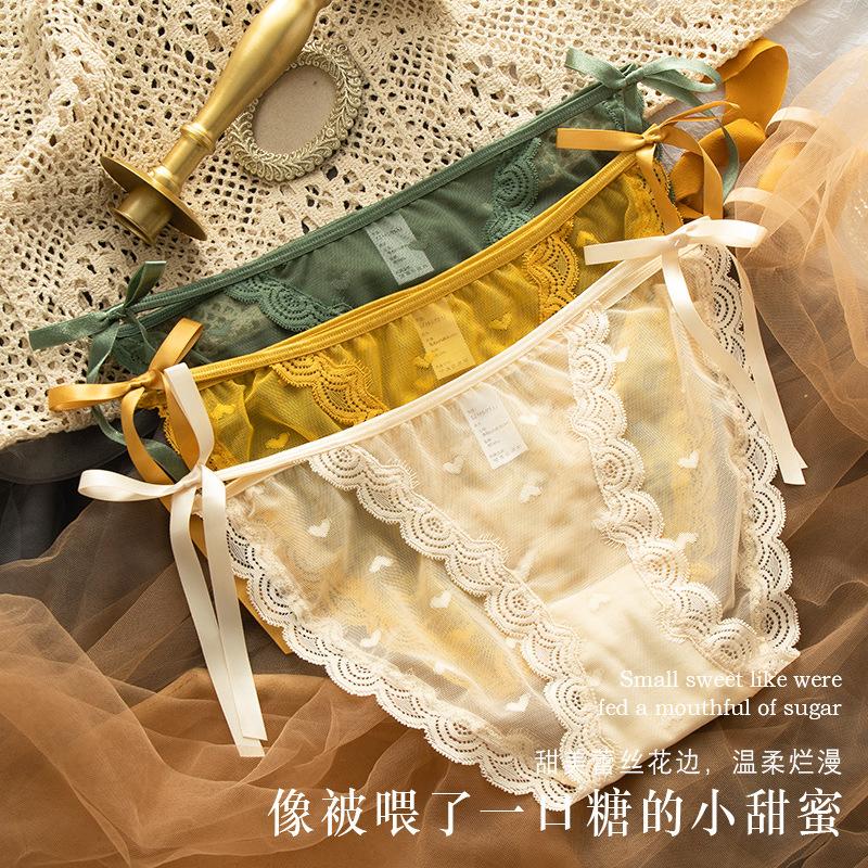 

Women' Panties KNOWDREAM Sexy Underwear Female Perspective Lace Japanese Sweet Tie Bow Ultra-thin Fashion Briefs Cross-border, Yellow