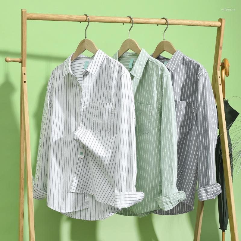 

Men's Casual Shirts Striped Long Sleeved Men's Shirt Solid Polo Sleeve High Quality Cotton, Green