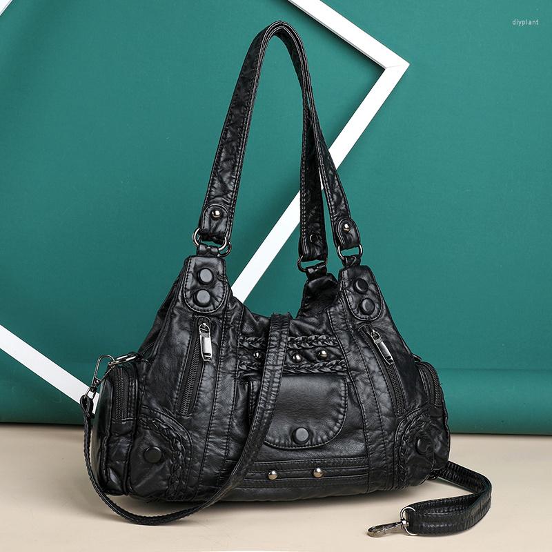 

Evening Bags Retro PU Soft Leather Women's Multi Pocket Large Capacity Shoulder Crossbody Bag Fashion Spelling Colour Casual Handbags, Picture shown