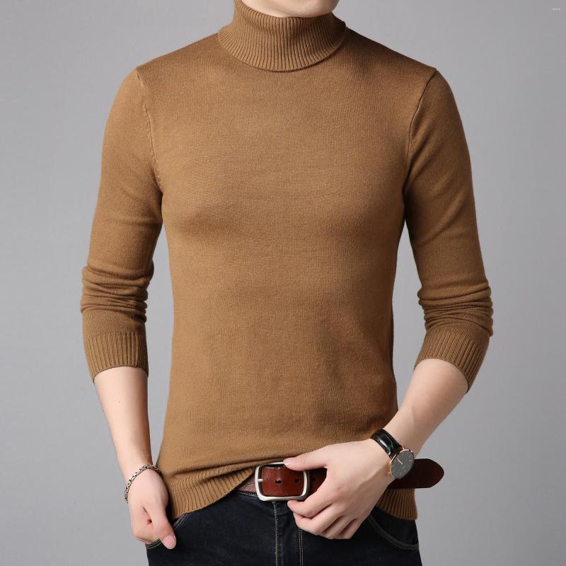 

Men's Sweaters Mens Men's Turtleneck Sweater Solid Color Casual Pullover Brand Slim Fit Simple Knitted Pullovers, Beige