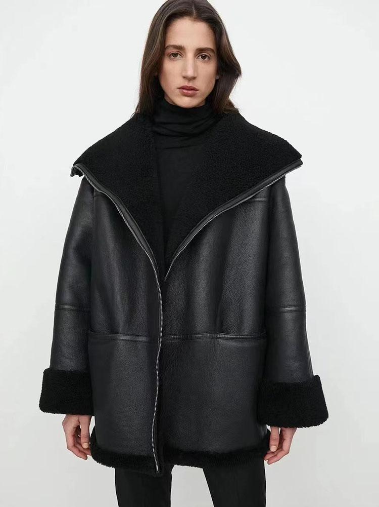 

Fur Real Fur Coat Women Luxury 2022 Winter Clothes Women Thick Warm Merino Sheep Fur Double Faced Jackets Oversized, Black