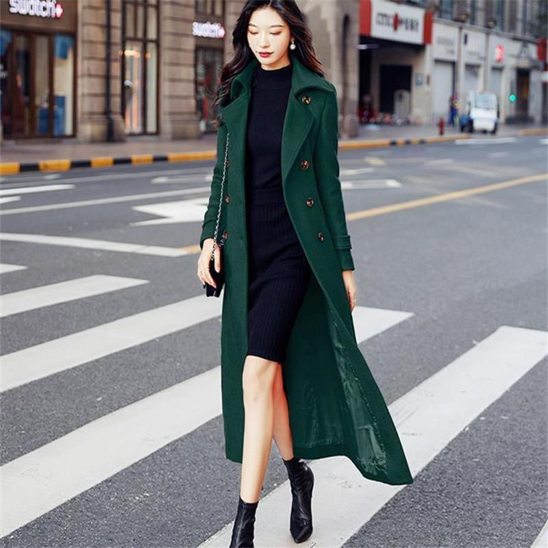 

Fur Autumn Winter Woolen Coat For Women New Solid Color Plus Cotton Thick Doublebreasted Fashion Temperament Commuter Jacket Female, Dark green