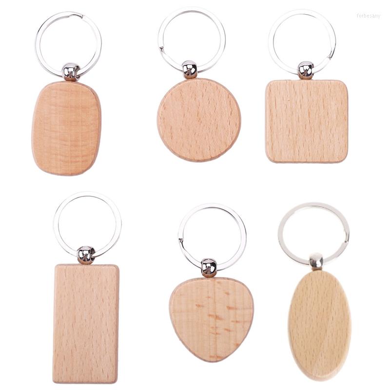 

Keychains 50Pcs DIY Blank Wooden Key Chain Rectangle Heart Round Ellipse Carving Ring Wood